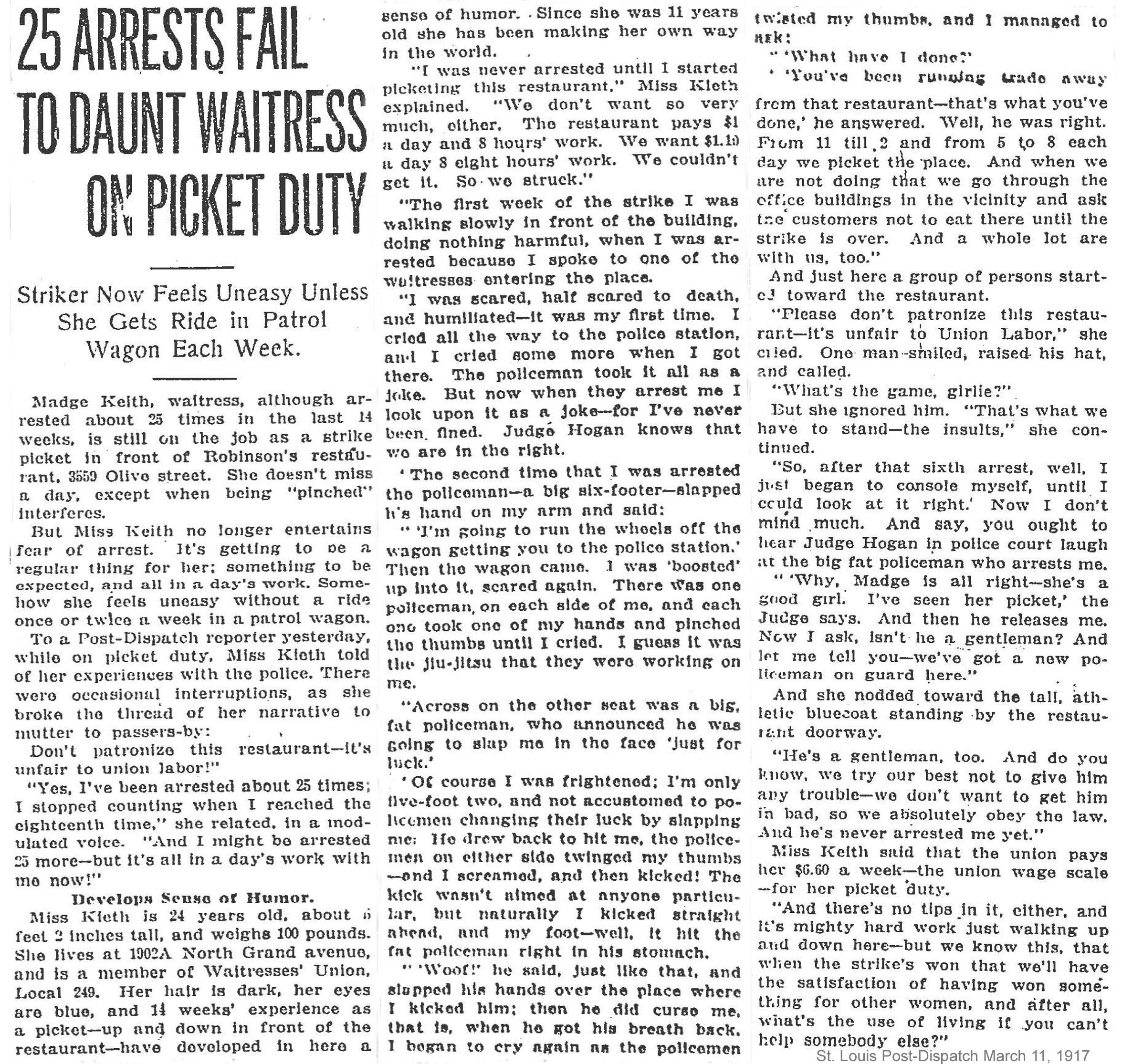 03-11-1917 25 arrests fail to daunt waitress on picket duty